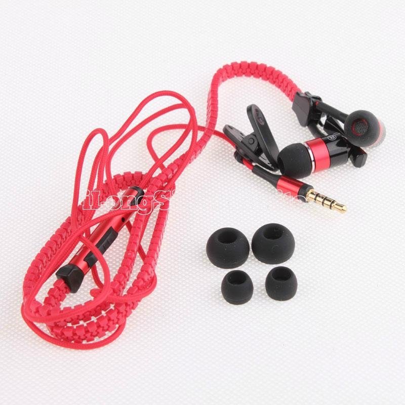 New design Zipper Earphone with Volume control and Mic for iPhone