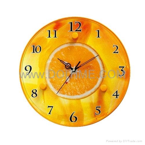 Glass Colorful Orange Clock for Kitchen GA0011A