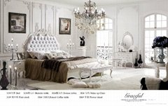 313# Solid wooden  Antiqued White French Style Hand Carved Rococo King Bed