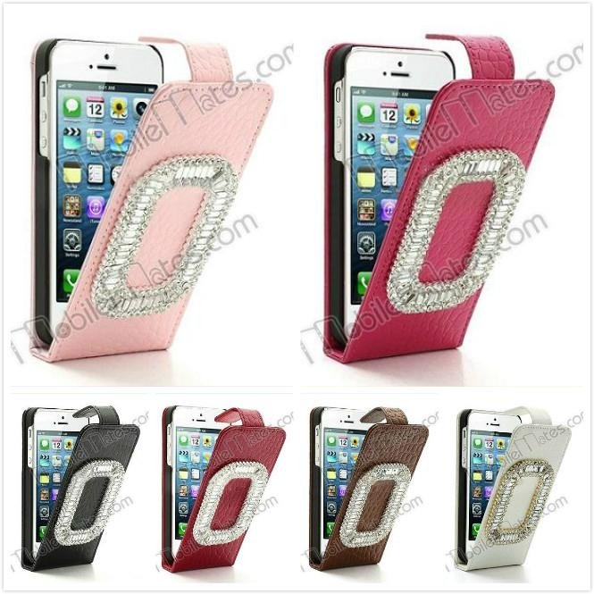 Alligator Pattern O-shaped Diamond Up and Down Flip Leather Case for iPhone 5