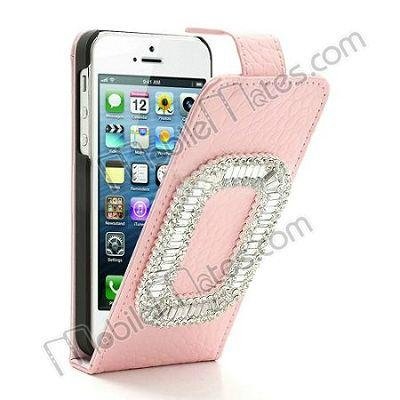 Alligator Pattern O-shaped Diamond Up and Down Flip Leather Case for iPhone 5 2