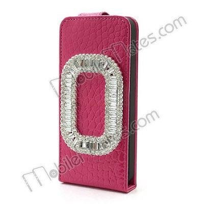 Alligator Pattern O-shaped Diamond Up and Down Flip Leather Case for iPhone 5 3
