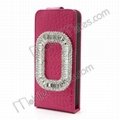 Alligator Pattern O-shaped Diamond Up and Down Flip Leather Case for iPhone 5 3