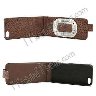 Alligator Pattern O-shaped Diamond Up and Down Flip Leather Case for iPhone 5 4