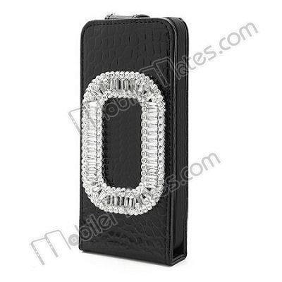 Alligator Pattern O-shaped Diamond Up and Down Flip Leather Case for iPhone 5 5