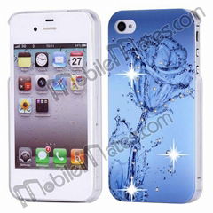 Bling Diamond Water and Rose Pattern Hard Case for iPhone 4 4S 