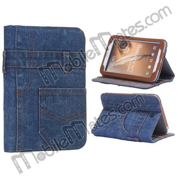 Demin Jeans Fabric Design Wallet Style Flip Stand Leather Case Cover for Samsung 2