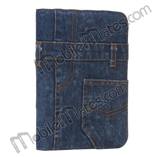 Demin Jeans Fabric Design Wallet Style Flip Stand Leather Case Cover for Samsung 3
