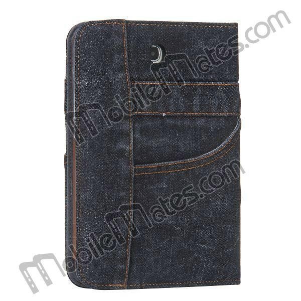 Demin Jeans Fabric Design Wallet Style Flip Stand Leather Case Cover for Samsung 4