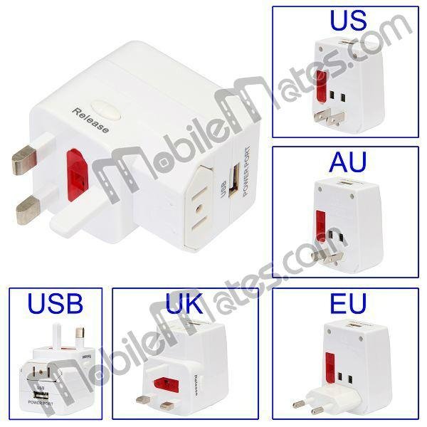 High Quality 4 In 1 UK EU US AU Universal Travel Power Plug Adapter With One USB