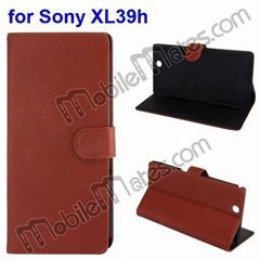 Litchi Texture Magnetic Side Flip Stand Leather Case for Sony XL39h