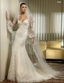 Brilliant Satin Lace Spaghetti Straps Mermaid Wedding Gown With Appliques 1