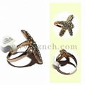 Bling bling starfish rhinestone rose gold plated finger rings