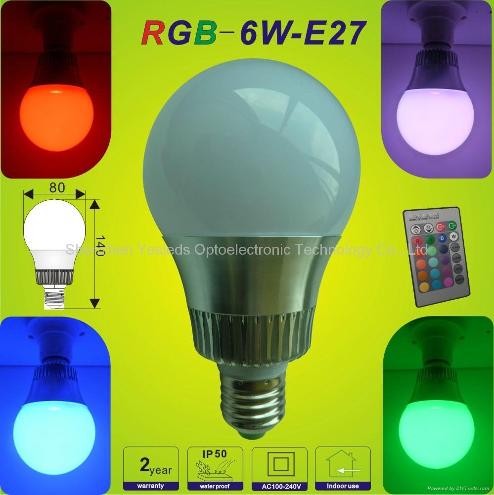 3W 6W E27 LED RGB dimming bulb light 3