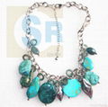 Fashion Jewelry Necklace blue stone and block metal necklace