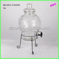 10L Glass beverage dispenser with iron stand