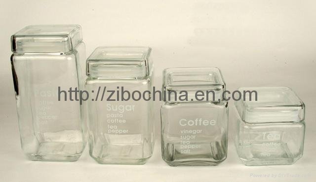 Clear square glass canister set with transparent lids