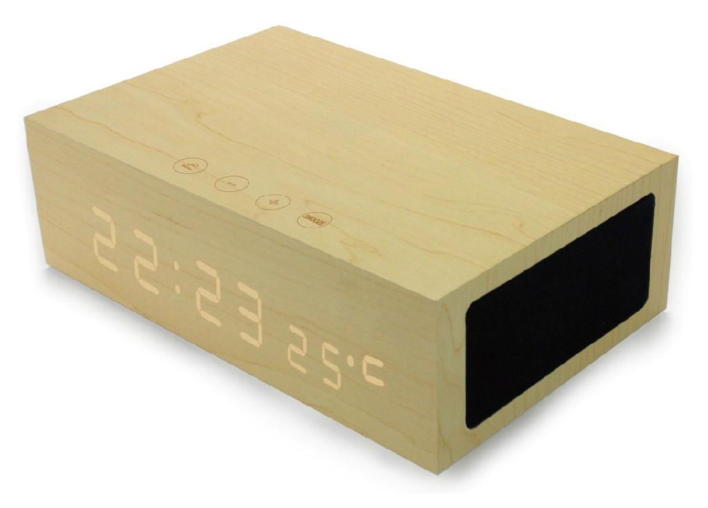 Wooden Bluetooth speaker with alarm Clock temperature