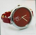 low price fashion leather strap quartzy hollow CK ladies watch for promotion 2