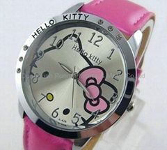 Hello kitty leather strap quartz fashion round watch for promotion