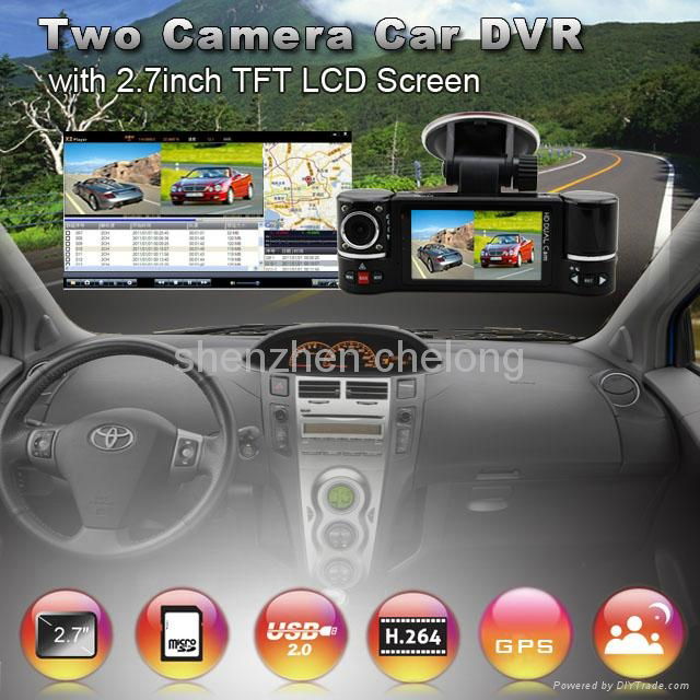 car gps 2.7 inch SOS GPS G-sensor dual camera 4