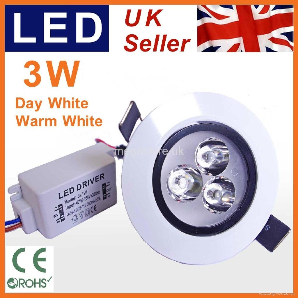 LED 3W Recessed Ceiling Spot Down Light+DRIVER,Day WHITE Wholesale Cabinet Lamp