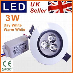 LED 3W Recessed Ceiling Spot Down Light+DRIVER,Day WHITE Wholesale Cabinet Lamp