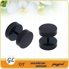 Black Round Plain Ear Studs 