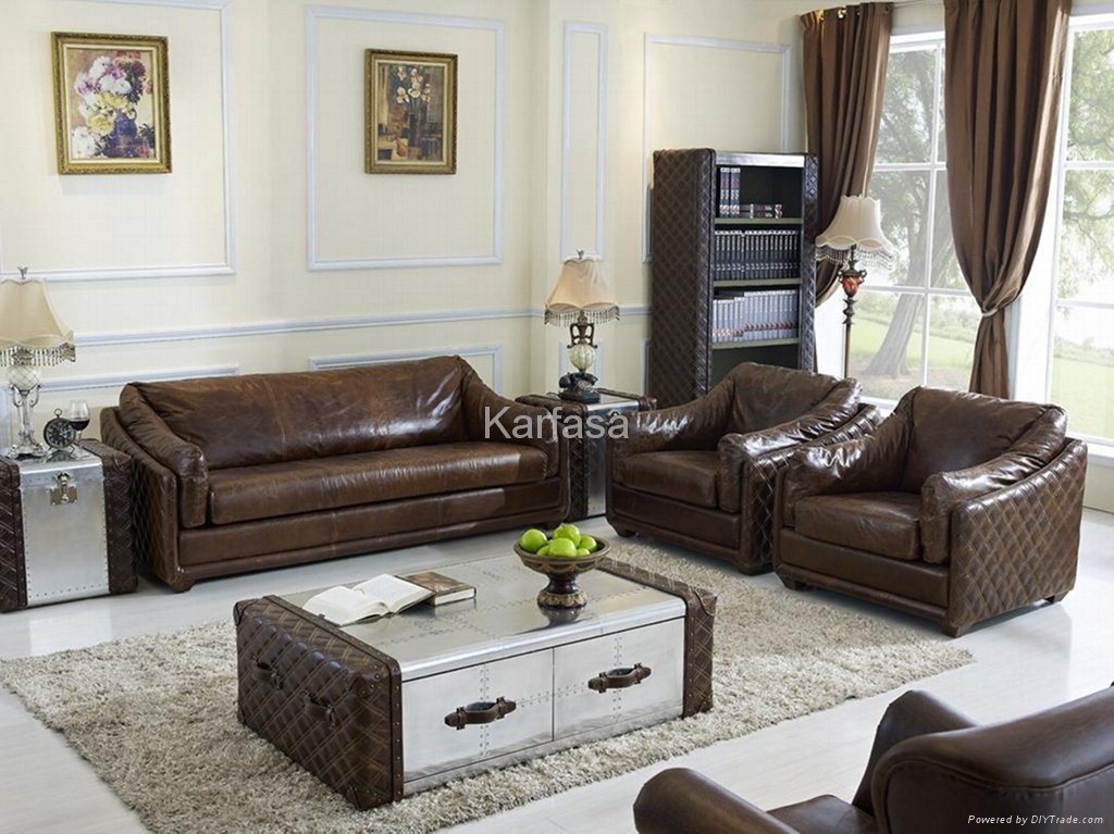 Sofa set in 3+1+1 vintage leather