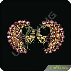 peacock couple crystal hotfix rhinestone motif