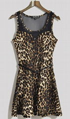  Ladies polyester leopard printed casual dress