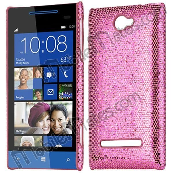 Ultra Thin Glittering Powder Leather Coated Hard Back Cover Case for HTC 8S 