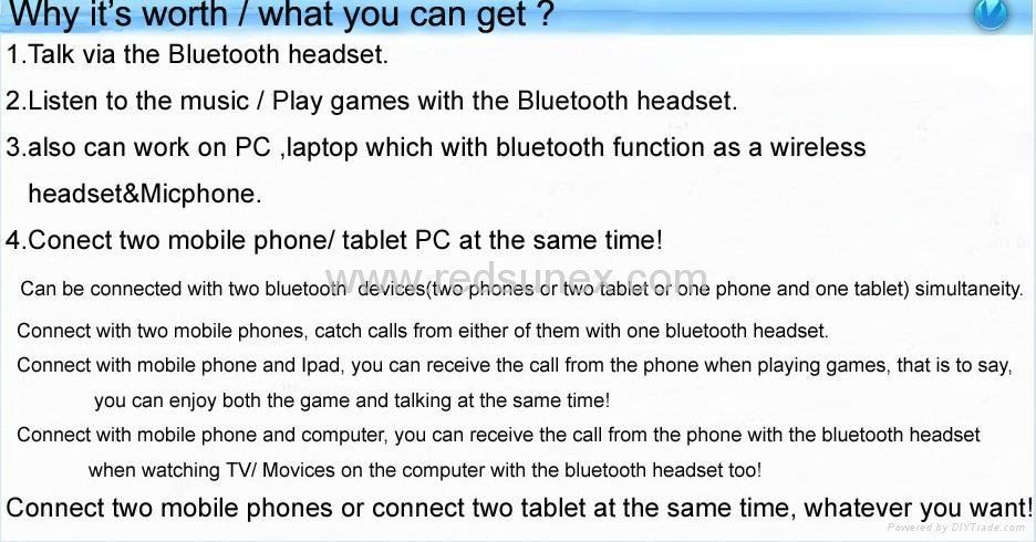 bluetooth headset earphone for Mobile phones, PS3  5