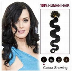 20" Jet Black(#1) 100S Wavy Nail Tip Human Hair Extensions 