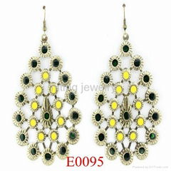 E0090 antique brass hollow out enamel earrings 