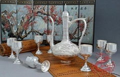 Silver Wine Sets-Two Dragons Playing with a  Pearl