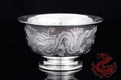 Gift&Crafts Silver Bowl with Dragon and Phoenix