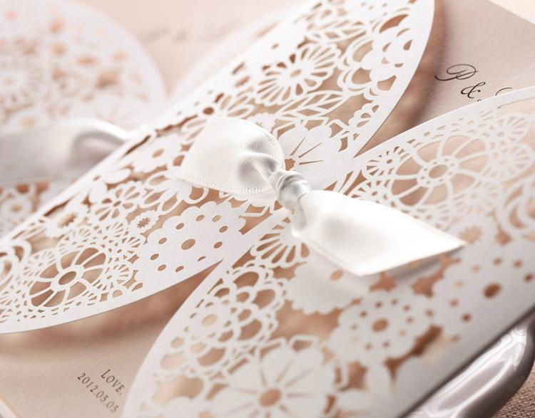 Elegant Pearl Laser Cut Wedding Invitations  2