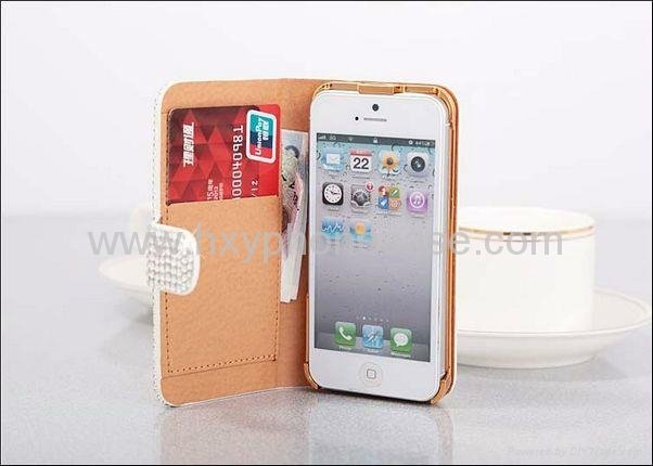 Luxury Wallet Crystal Cute Diamond Leather Case Cover for Apple Iphone 4/4S/5 3
