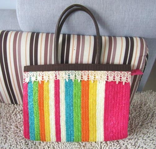 hot sale promotion cheap paper straw bag color collision beach bags 2