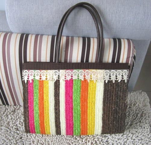 hot sale promotion cheap paper straw bag color collision beach bags 5