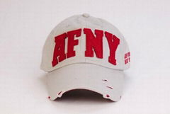 washed cotton feltembroidery frayed baseball cap