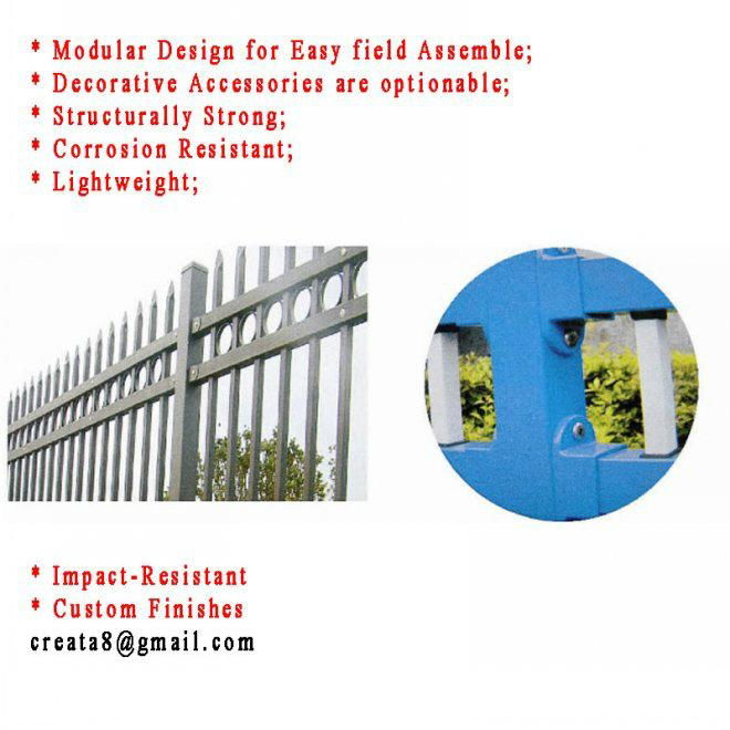 Modular Ornament Steel Palisade Fences for Industrial and Commercial 3