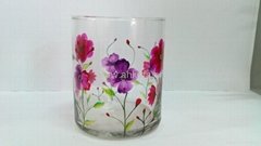 glass candle container with hand painting