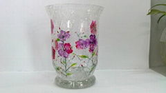 crackle glass candle container with hand painting