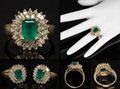Natural Emerald & Genuine Diamond Halo Ring Solid 14K Gold Fine Estate Jewelry 1