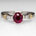 Natural Ruby Engagement Ring w/ Diamond Accents Solid 18K Two-Tone Gold Jewelry