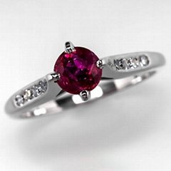 Natural Red Ruby & Diamond Engagement Ring Solid 14K White Gold Estate Jewelry