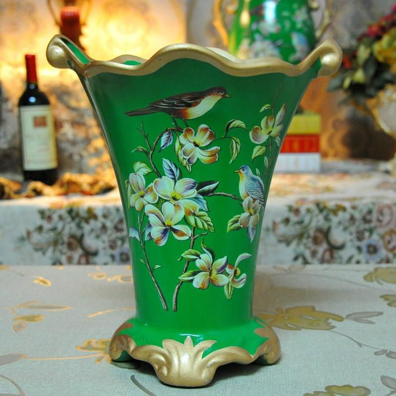 彩绘绿色陶瓷花瓶装饰品摆件 3