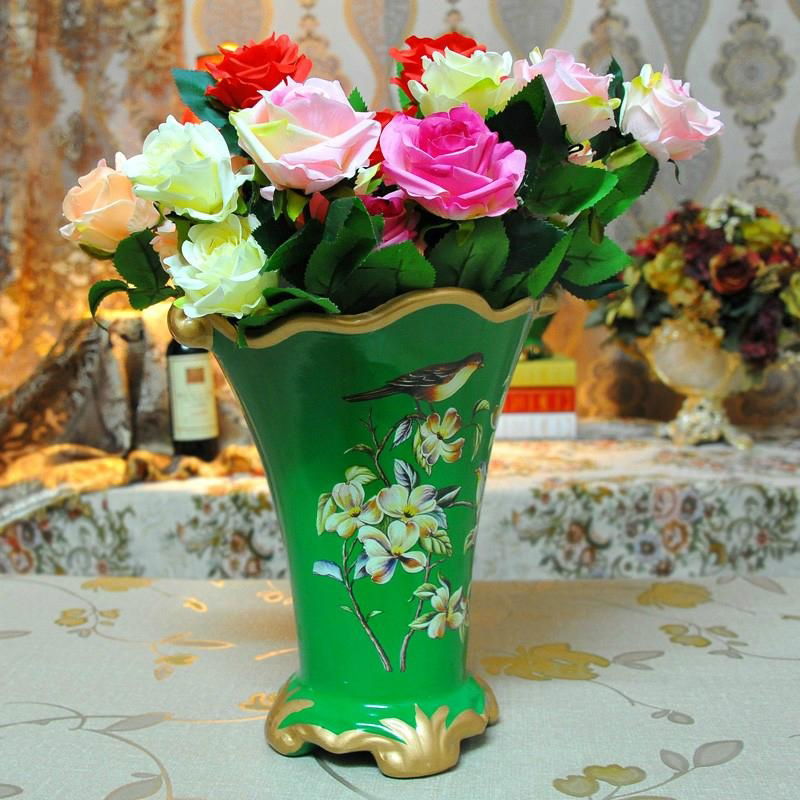 彩绘绿色陶瓷花瓶装饰品摆件 5